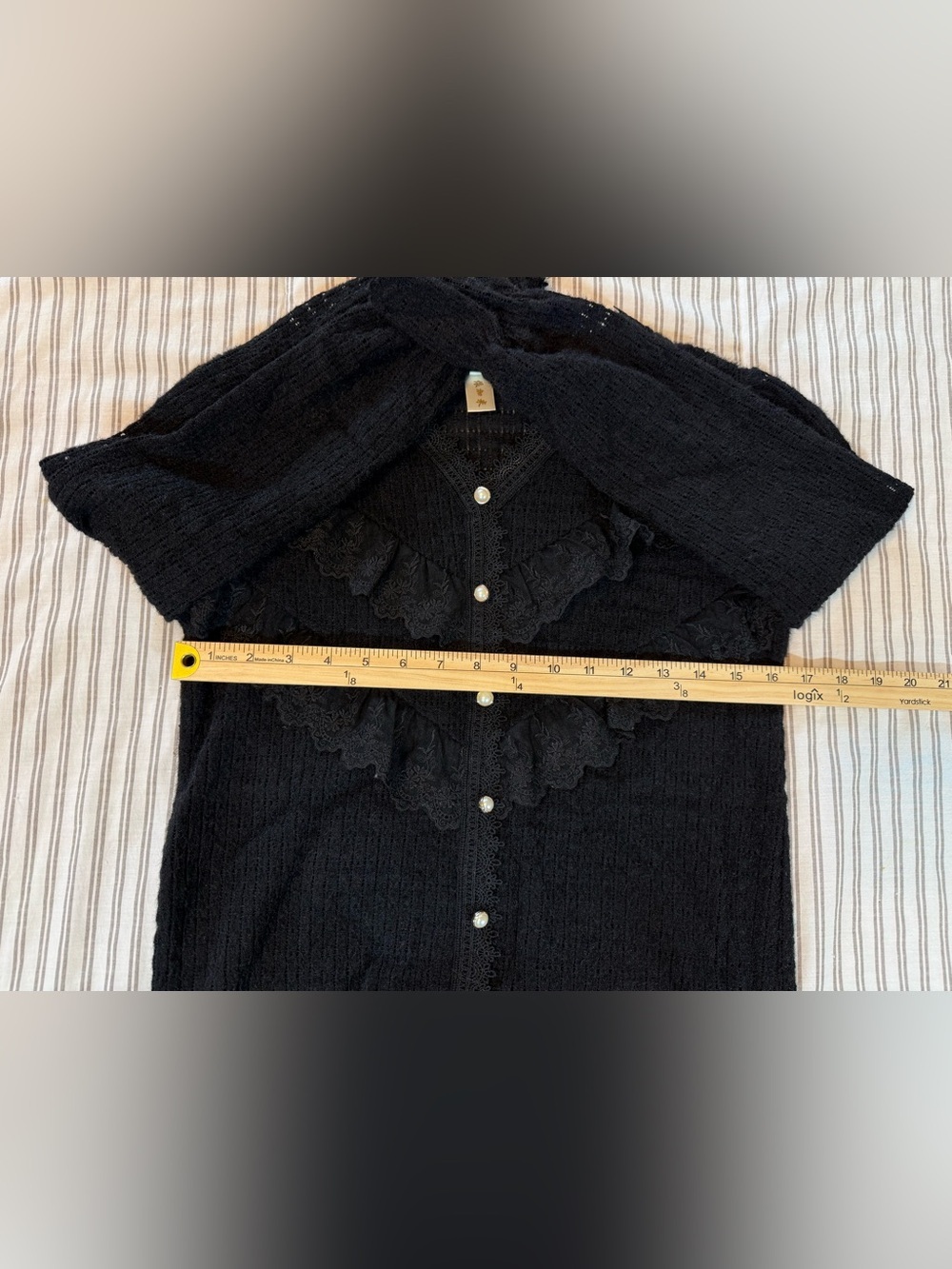 Vintage Black Lace Ruffle Blouse Women’s Medium Pearl Button Cottagecore Top - Picture 7 of 13